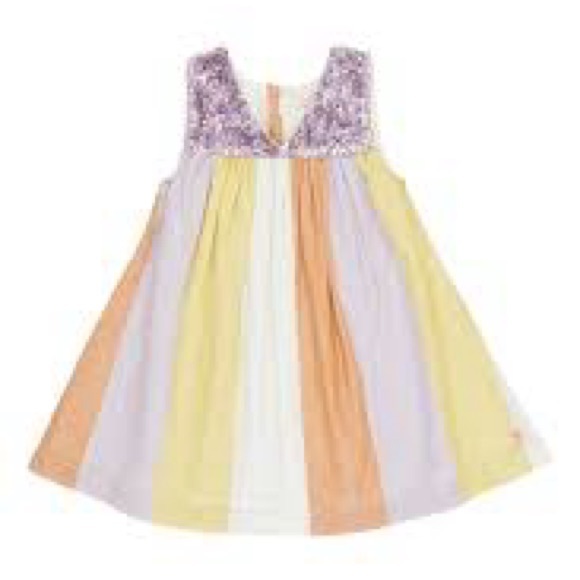 Pink Chicken Striped Sequin Courtney Dress Purple Yellow Size 3 - Picture 1 of 5